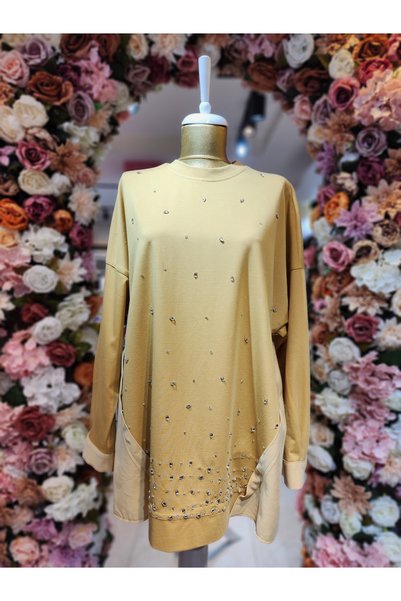 Kayra kadın hardal taş detaylı sweatshirt