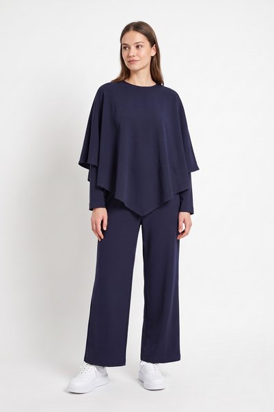 zenne Asymmetrical Cape Suit 202715 - Dark Blue