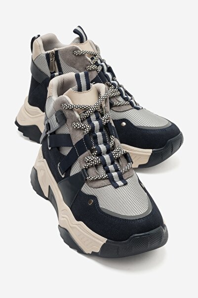 LuviShoes CLARA Lacivert Süet Fermuarlı ve Bağcıklı Kadın Spor Bot