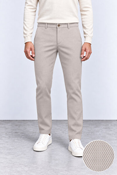 MODAMESTO Pantaloni casual pentru bărbați, bej, slim fit, din Lycra, cu buzun...