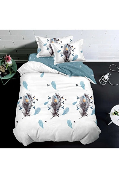 decorami Bed linen 1 PERSON, FINE, 4 pieces, White, Green, feathers
