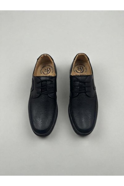 UZN AYAKKABI Men's Black Genuine Leather Comfort Casual Shoes Orthopedic Sole Casual Shoes