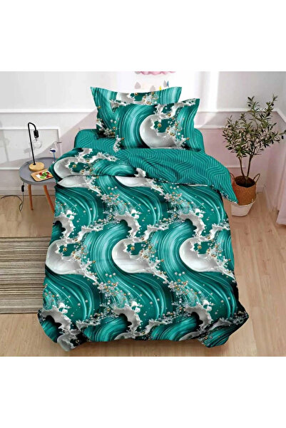 decorami Bed linen 140x200cm, FINE, 4 pieces, with Stretchy, Green, Turquoise...