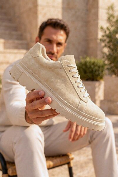 Zerenyus Zrk-X49 Premium Beige Suede High Sole Lace-Up Men's Classic Shoes