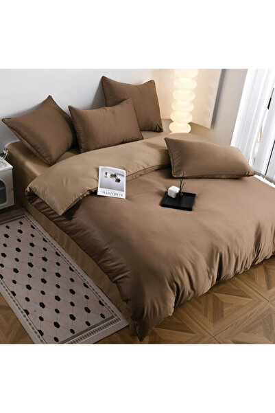 decorami Πολυτελές Σετ Διπλής Παπλωματοθήκης, Μεταξωτό, 6 τεμαχίων, καφέ