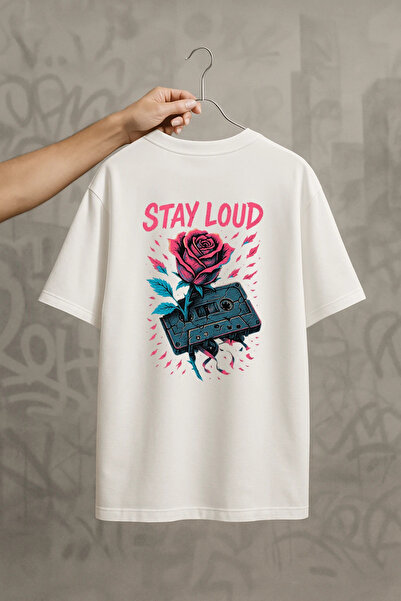 'Stay Loud' Beyaz Oversize Tişört