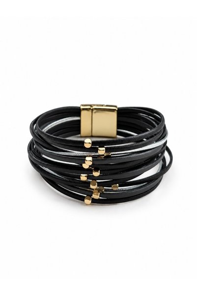 sacha Metal Sequin Detailed Design Black Magnetic Bracelet