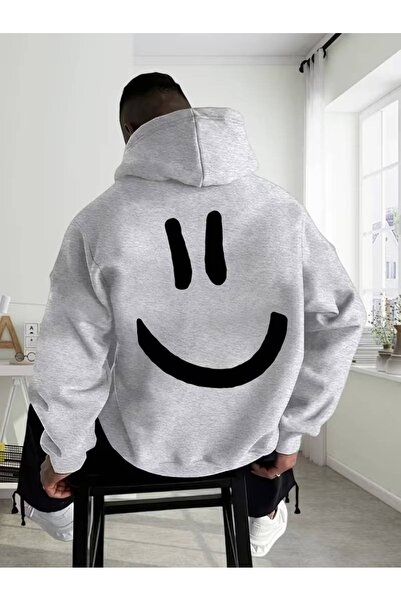 one button Unisex φούτερ με στάμπα χαμογελαστού προσώπου στην πλάτη, premium ...