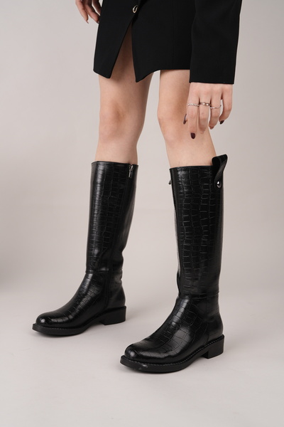 Irmak Store Women's Daily Boots with Zipper Below the Knee Lindo Black