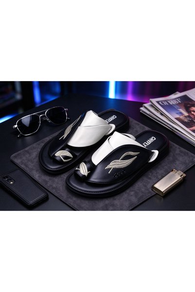 Huanhuan Shoe صنادل رجالية صيفية جديدة بتصميم عرقي، صنادل مريحة من الجلد النا...