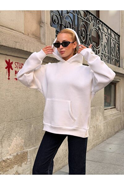 ELBEY Hooded Stone Embroidered Oversize Sweatshirt