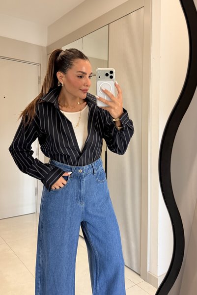 Gizem Ecemiş Tyler Siyah Çizgili Gömlek
