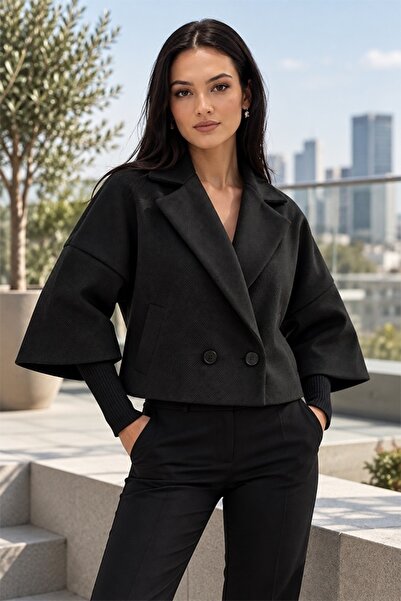 FashionForYou Short jacket SELYA, with textured fabric and knitted sleeves, B...
