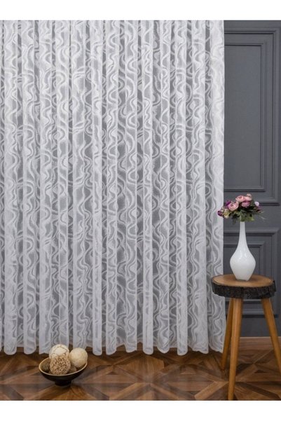 birton Wave Patterned Tulle Curtain |   Off-White |   1X3 Dense Pleat |   Does Not Want Ironing. |   Modern Living Room Curtain