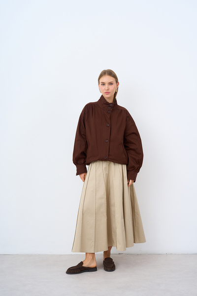 LOCCO Women's Elastic Waist Hidden Zipper Jacket Brown