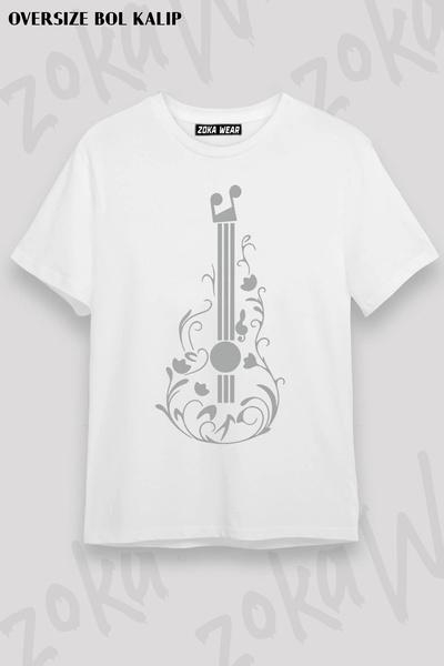 ZOKAWEAR Guitar Drawing Design Musical Notes Treble Clef Printed T-Shirt