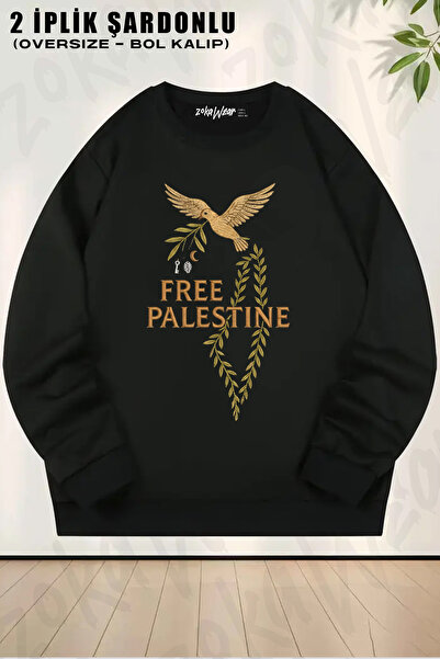 ZOKAWEAR Free Palestine Ozgur Filistin Zeytin Dali Baris Guvercin Printed Cre...