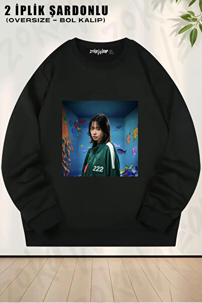 ZOKAWEAR Squid Game 222 Character Printed Crew Neck Sweatshirt