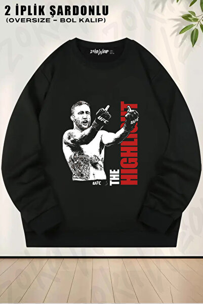 ZOKAWEAR Finger Ufc Mma Justin Gaethje Printed Crew Neck Sweatshirt