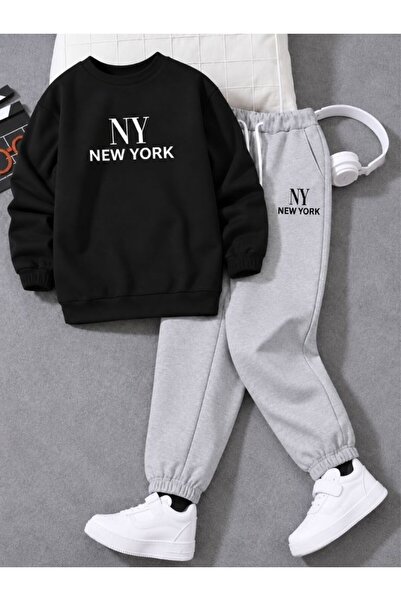 Busekids Unisex New York Baskılı Sıfır Yaka Eşofman Takımı