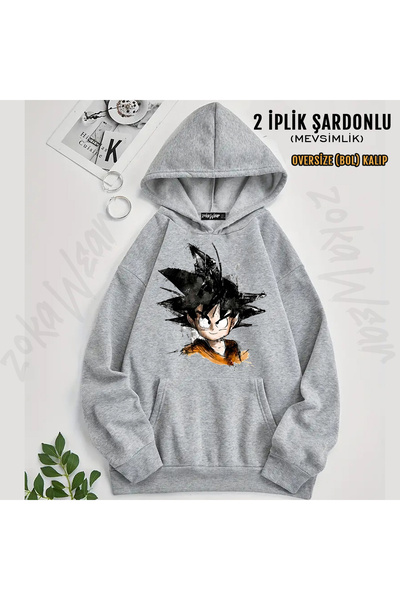ZOKAWEAR Dragon Ball Tisort Super Saiyan Son Goku Printed Hooded Sweatshirt