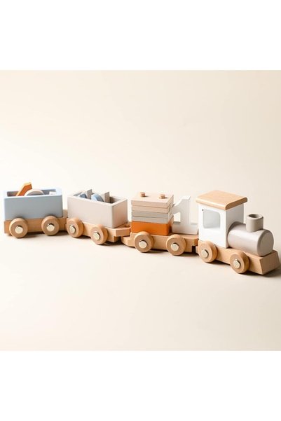 GENERAL ibwaae Wooden Train Set for Baby Toys with Numbers and Blocks Train T...