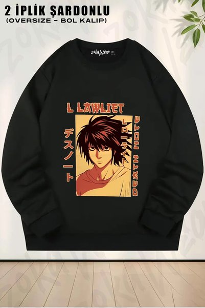 ZOKAWEAR سويت شيرت مطبوع عليه Death Note L Lawliet برقبة دائرية