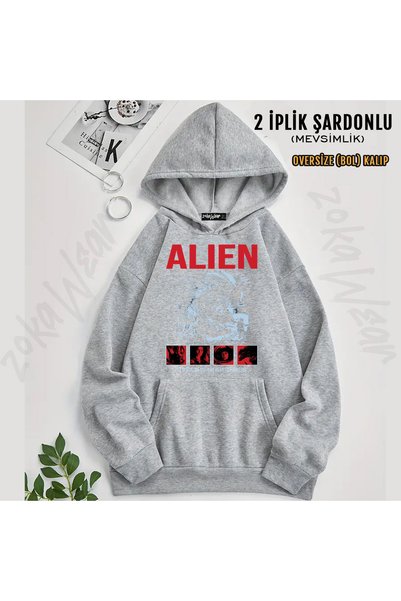 ZOKAWEAR Alien Baskil Printed Hooded Sweatshirt