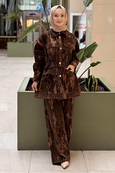 Ceremony Flocked Cap Pants Set with Front Pocket Detail and Snap Fasteners