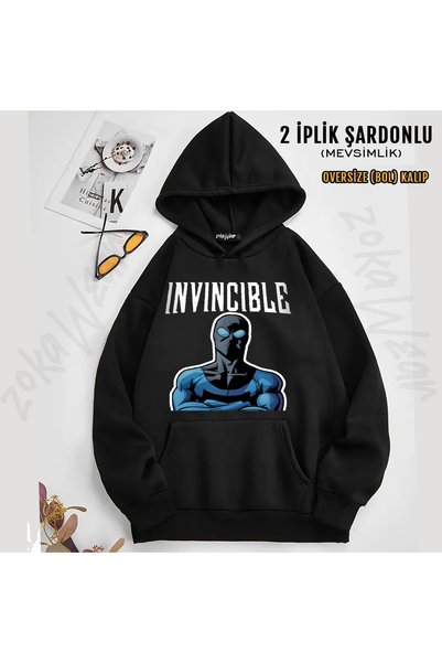 ZOKAWEAR سويت شيرت بقلنسوة مطبوع عليه Invincible v20