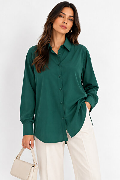 Nuevo Women's Green Long Sleeve Shirt Comfortable Fit Buttoned Classic Collar...
