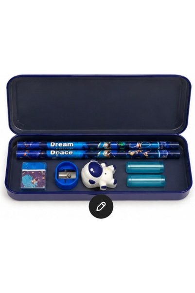 Generic Kids Back to School Space-Themed Stationery Set with Metal Pencil Box, 8-Piece