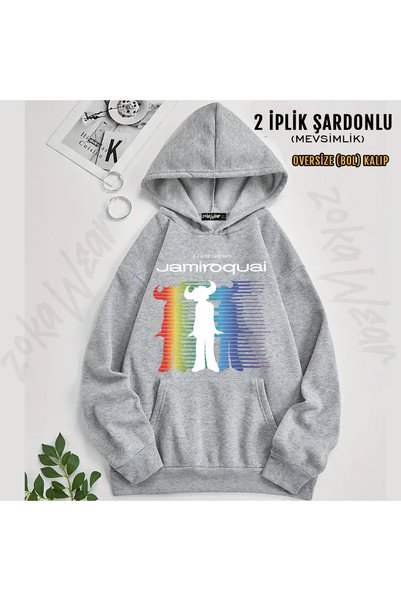 ZOKAWEAR سويت شيرت بقلنسوة مطبوع عليه شعار Jamiroquai