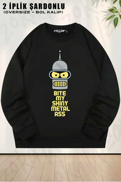 ZOKAWEAR سويت شيرت بطبعة Bite Robot Bender Futurama ذو ياقة دائرية