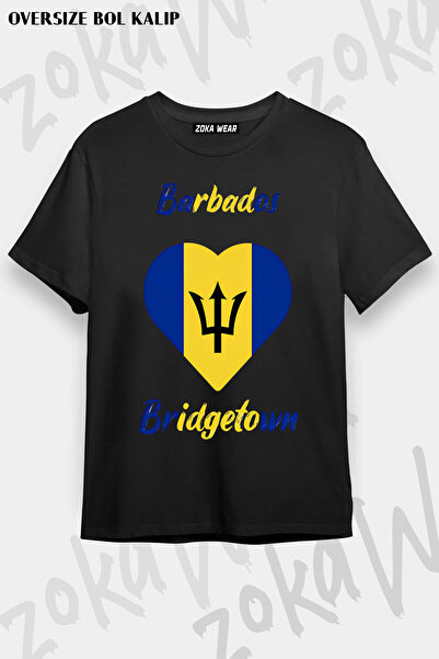 ZOKAWEAR Bridgetown Barbados Flag Heart Printed T-Shirt