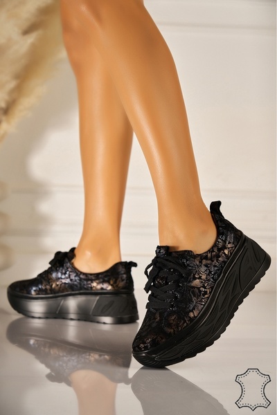 Joana Monita2 Adidași din piele întoarsă neagră, talpă de 5 cm