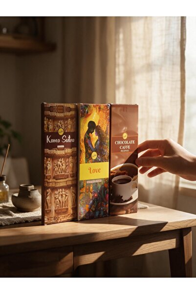 & Gurme 3'lü Premium Tütsü Seti - Kama Sutra, Love & Chocolate Caffe (Çubuk Tütsü Çeşitleri)