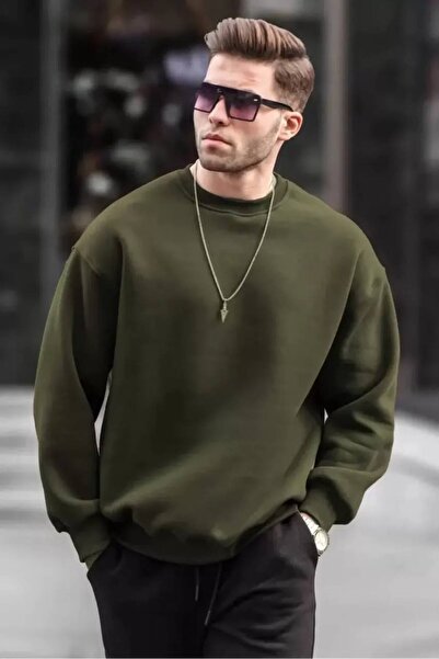 Erkek Düz Bisiklet Yaka 3 iplik Sweatshirt - Boyalı Gri