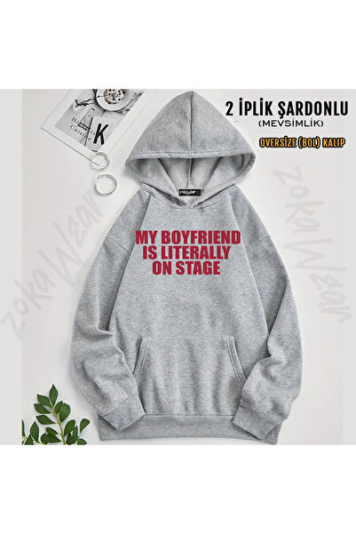 ZOKAWEAR My Boyfriend Is Literally on Printed Hooded Sweatshirt