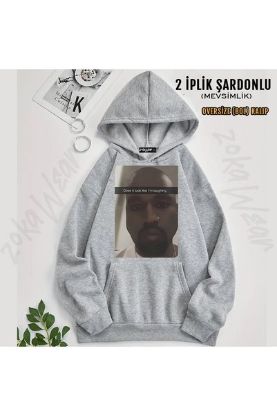 ZOKAWEAR سويت شيرت بقلنسوة مطبوع عليه رسومات كاني ويست