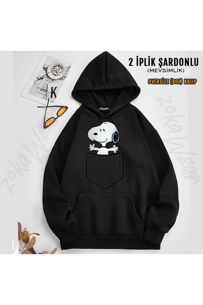 ZOKAWEAR Pocket Snoopy Printed Hooded Sweatshirt