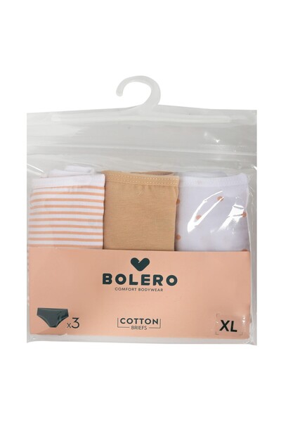 Bolero Women's 3-Pack Cotton Slip Panties, Plain, Polka Dot and Stripe Pattern