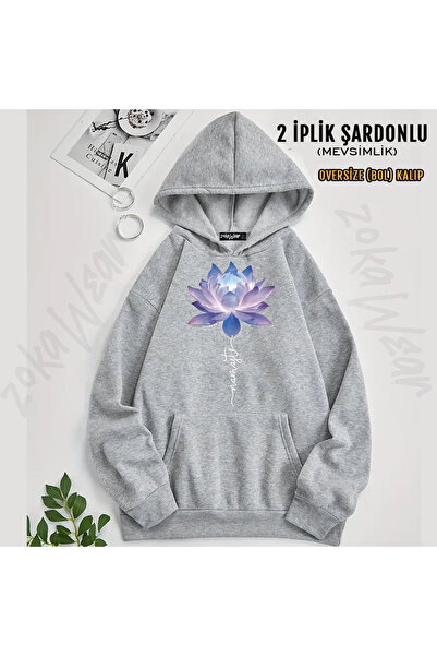 ZOKAWEAR Lotus Flower Printed Hooded Sweatshirt