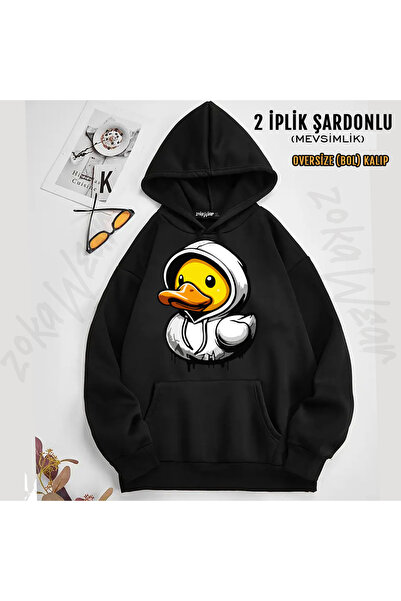 ZOKAWEAR Ordek Printed Oversize Printed Hooded Sweatshirt