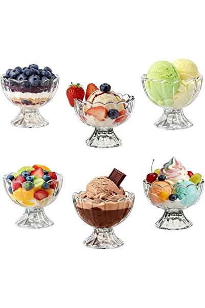 Home Zone 6 Pieces Small Ice Cream Bowls Set Tulip Clear Glass Bowls 4.25 oz ...