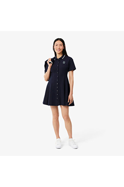 Lacoste Kadın Flare Fit Kısa Kollu Polo Yaka Lacivert Elbise