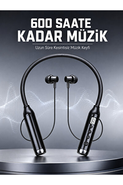 Dijital Göstergeli Boyun Tipi Bluetooth Kulaklık Mikrofonlu Çağrı ve Müzik
