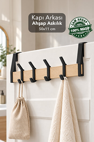 Meleni Home Ahşap Kapı Askısı - Her Kapıya Uygun Kolay Kurulum Organizer Mutf...