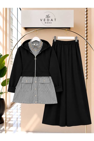 MODA VEDAT Ženski set pantalona sa tri dela, sa prugama i dvostrukim džepovim...