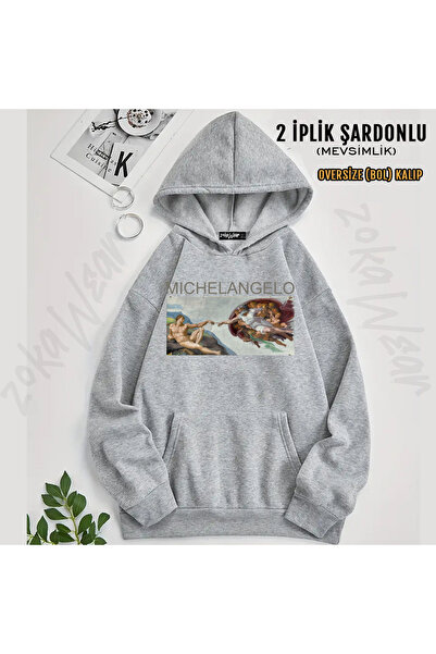 ZOKAWEAR Michelangelo the Creation of Adam Printed Hooded Sweatshirt